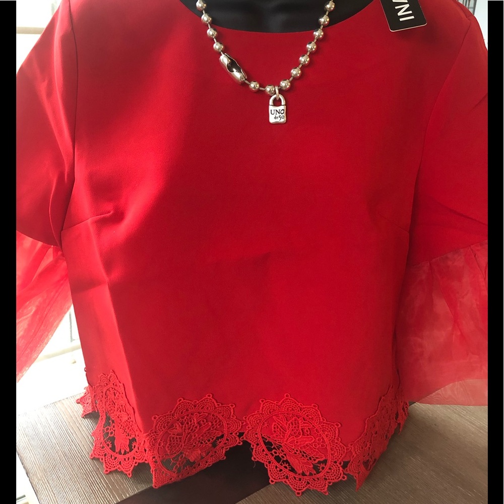 INA Lace Trim Bell Sleeve Top